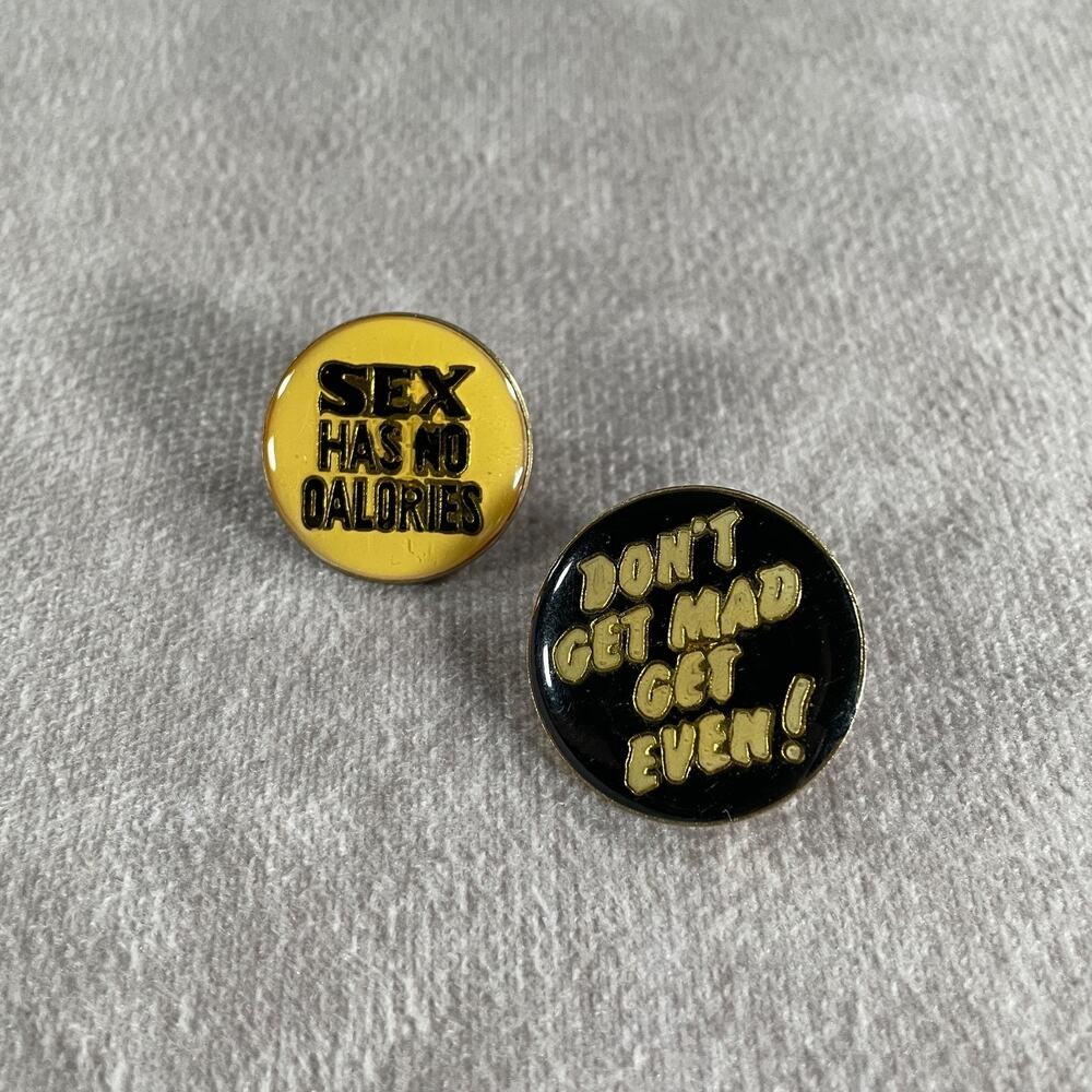 80s 90s Novelty Humor Enamel Lapel Pin Set Lot of 2 Yellow Black Vintage
